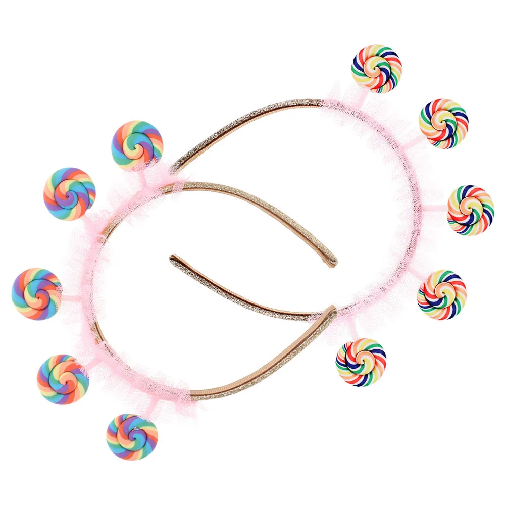 2개 세트 어린이 헤어밴드 달콤한 롤리팝 패턴 공주풍 캔디 디자인 테마 파티 일상 착용 편안한 논슬립 핏
