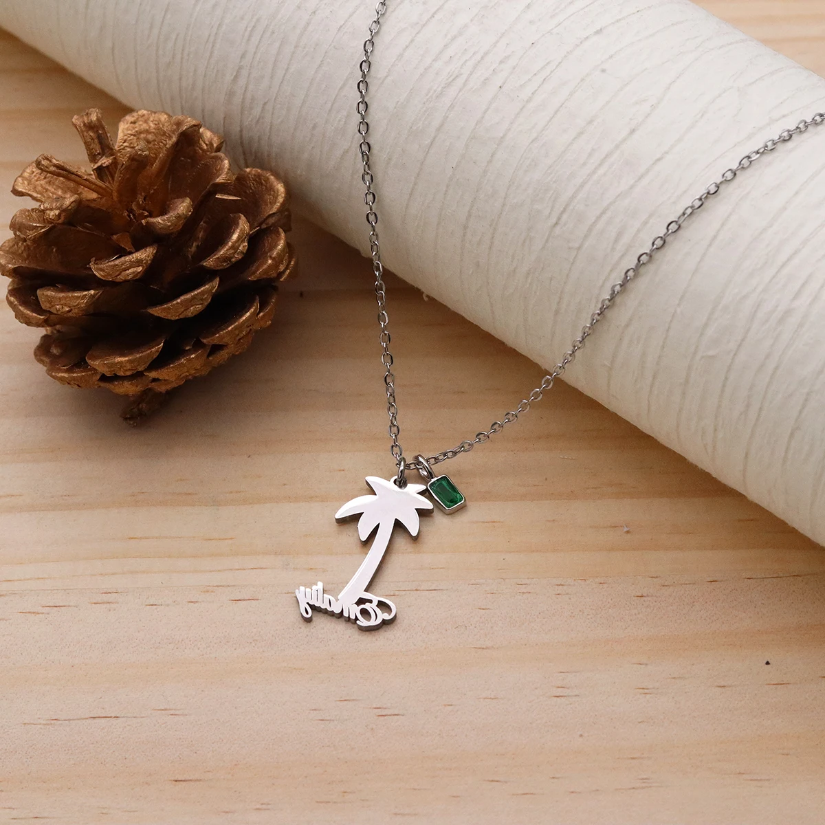 Todorova Custom Name Stainless Steel Bohemian Tree Pendant Necklace Women Hawaii Coconut Palm Jewelry Gift
