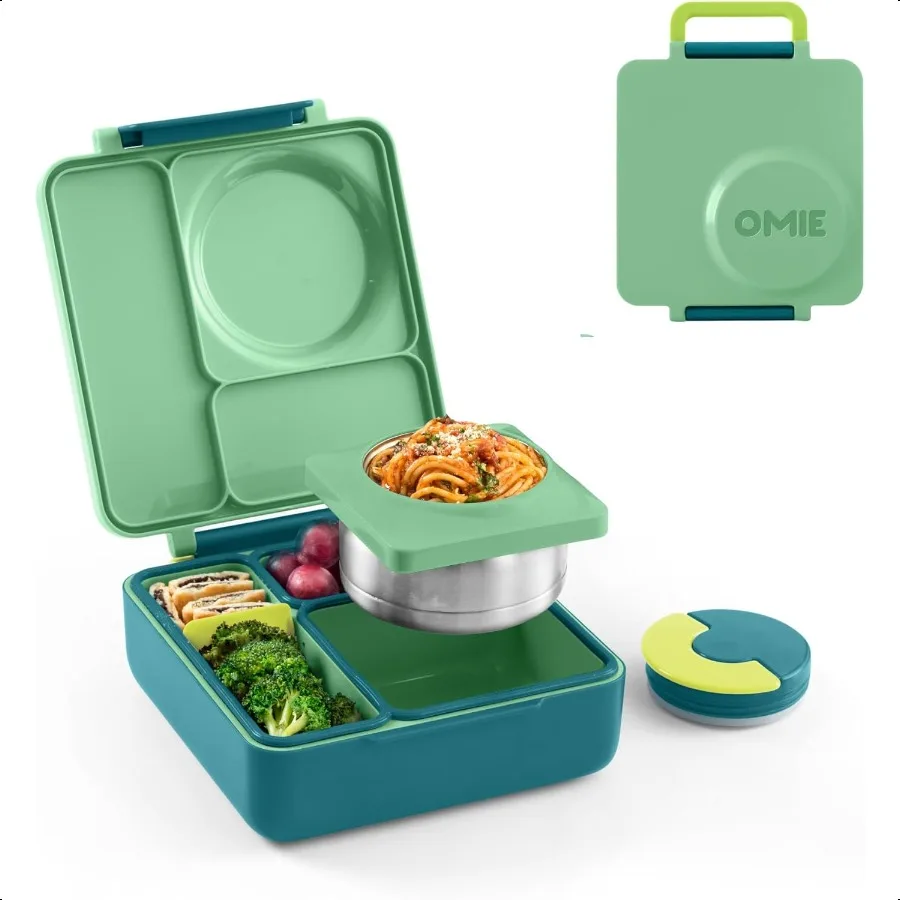 

Box Bento Box for Insulated Bento Lunch Box with Leak Proof Thermos Food Jar 3 Compartments Two Temperature Zones Meadow