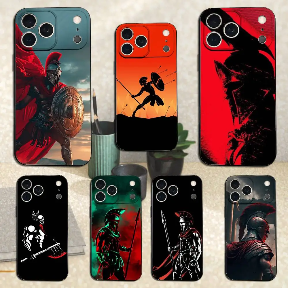 

Spartan Warriors Phone Case For iPhone 17,16,15,14,13,12,11,Plus,Pro Max,XS,X,XR,SE,Mini,8,7,Soft Silicone Black