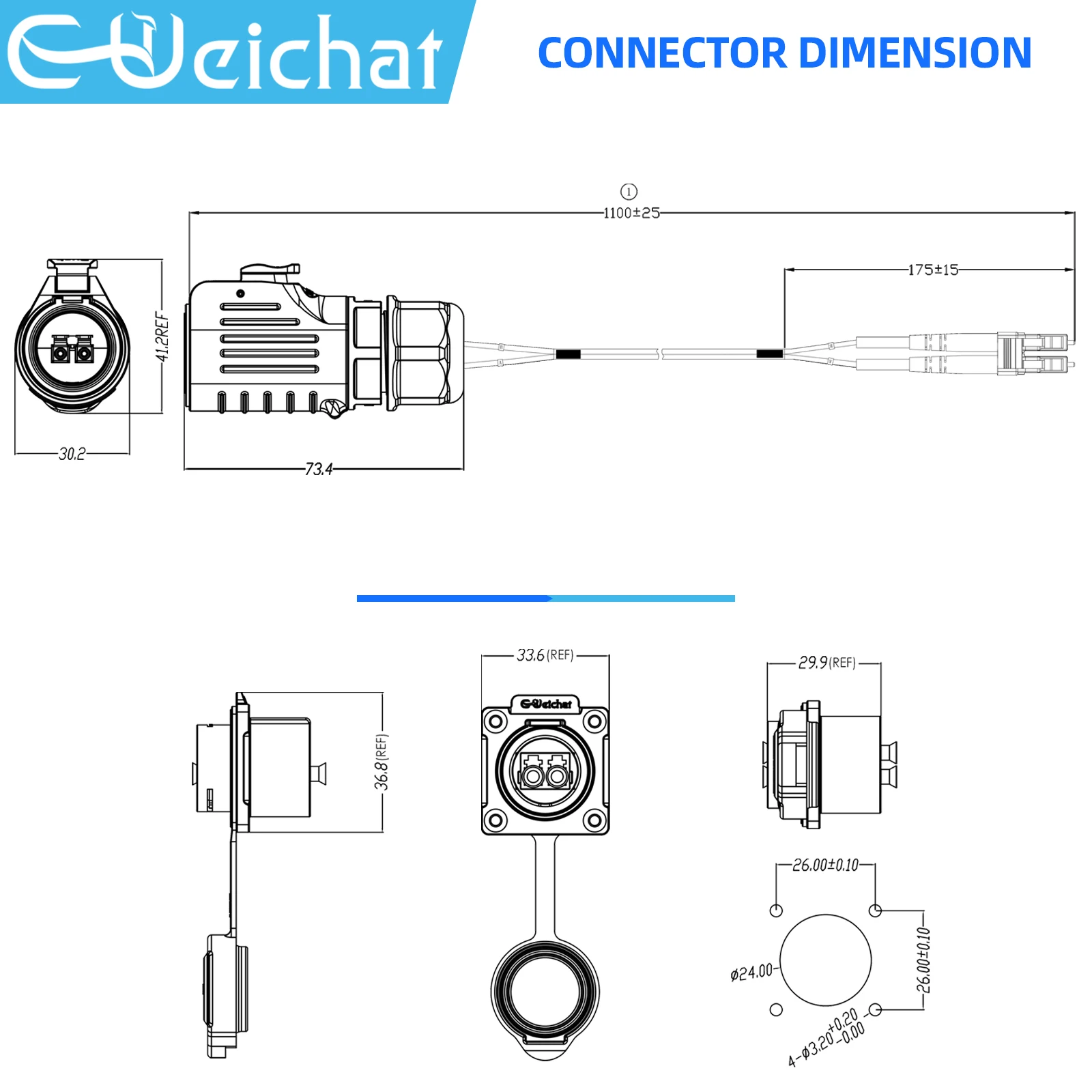 LP24 LC-LC Fiber Optic Waterproof Connector IP68 Industrial Circular Aviation Date Connector Plug With 1.1m Cable