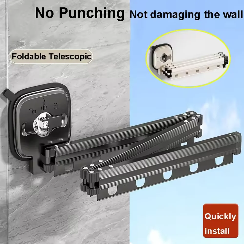 

Balcony Folding Clothes Rack Wall Hanging Drying Rod Aluminum Alloy Telescopic Clothes Rod Free Punching Suction Cup Type