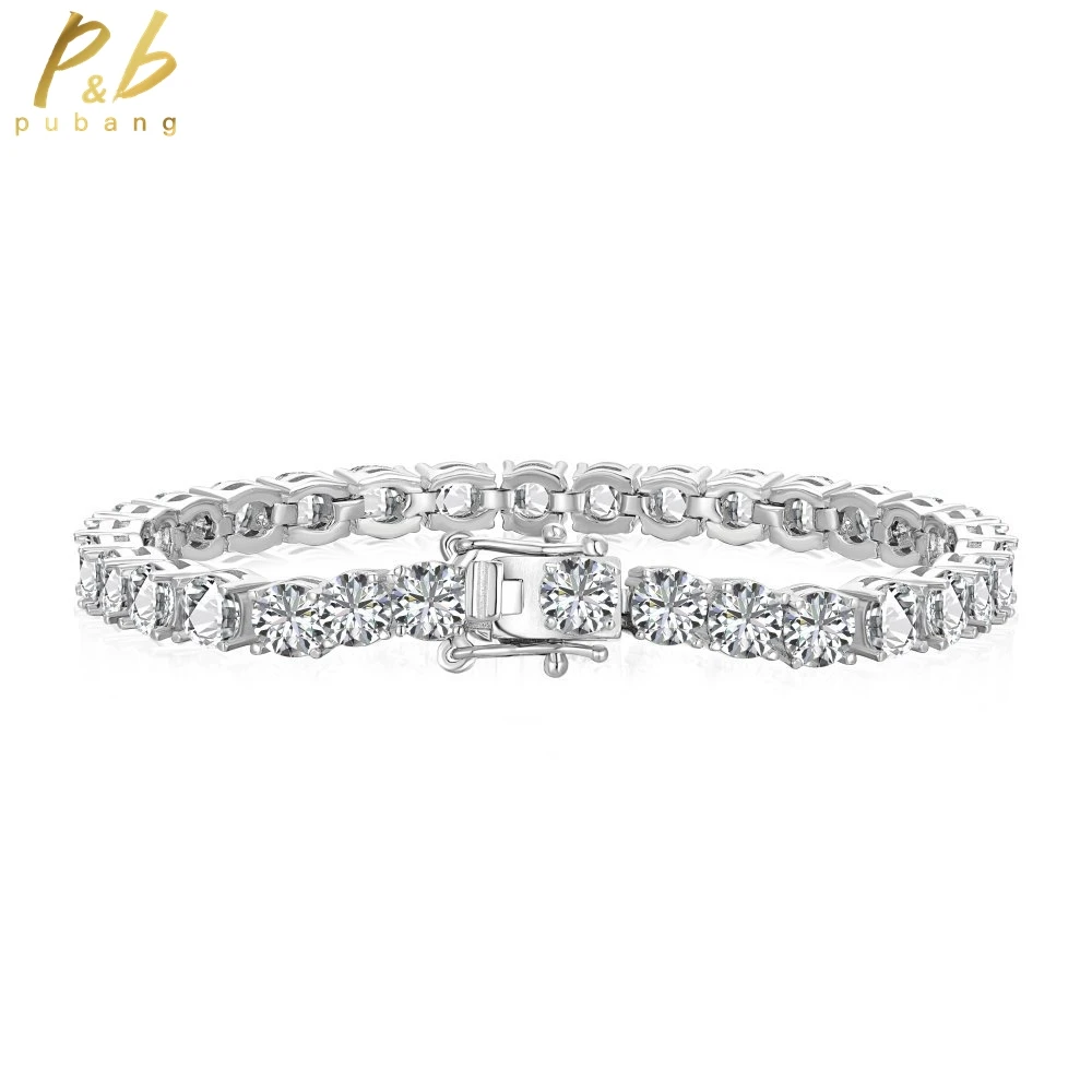 

PuBang Fine Jewelry 100% 925 Sterling Silver 6MM Sapphire Created Moissanite Bracelet for Anniversary Wedding Gift Free Shipping