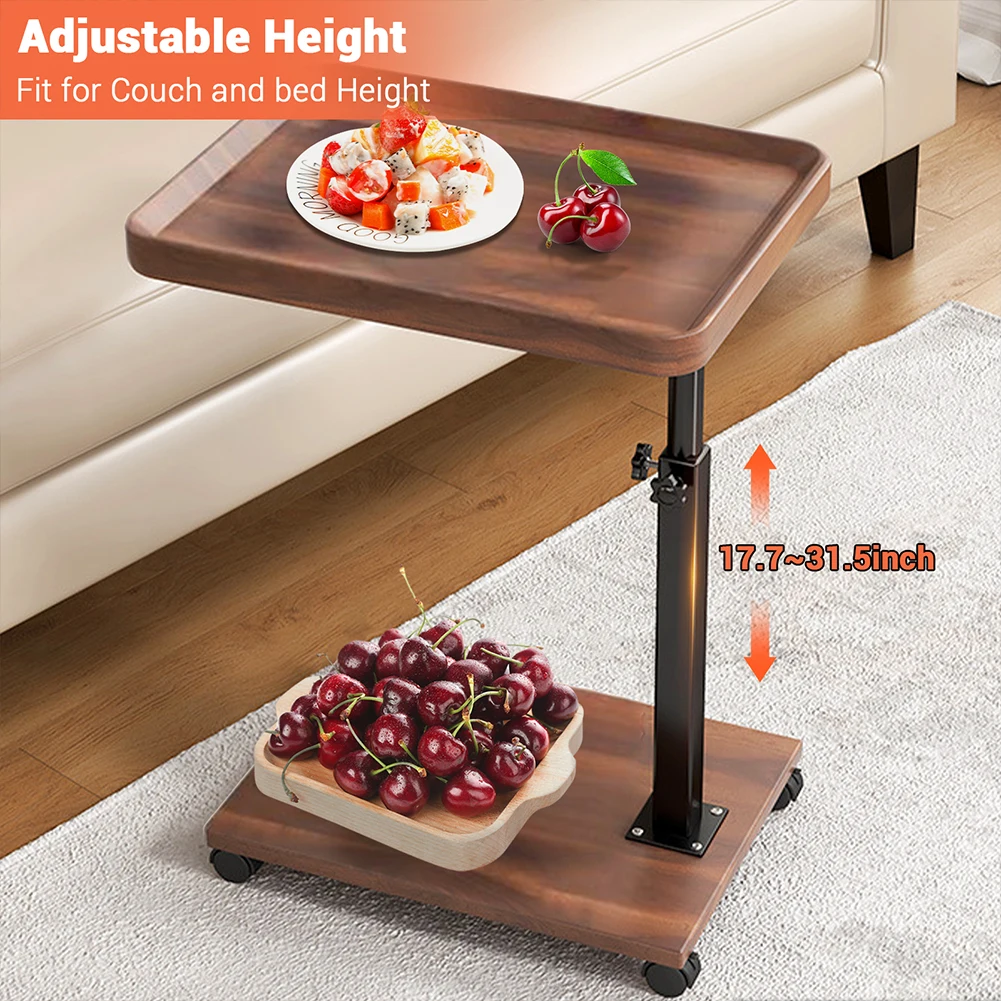 

End Table Adjustable Height 360° Swivel TV Tray Couch Side C Tables With Wheels Rotatable Sofa Table For Living Room Bedroom