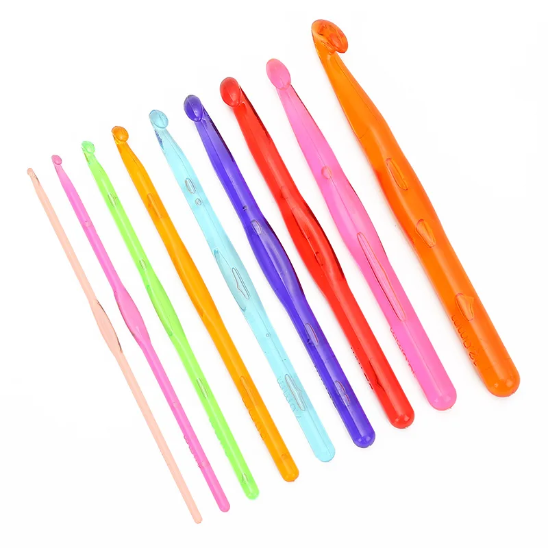 Colourful Crystal Crochet Hooks Woolen Knitting DIY Tool Lace Transparent Plastic 9pcs Set of Sweater Needles Sewing Accessories