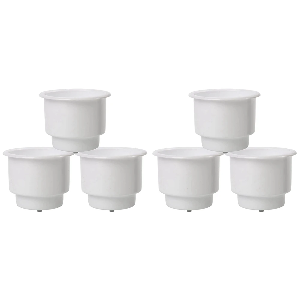 6Pcs Recessed Drop in Plastic Cup Drink Can Holder with Drain for Boat Car Marine Rv (White)