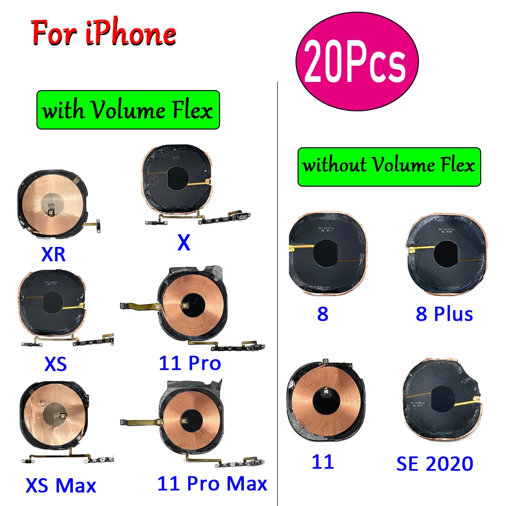 

20Pcs，NEW Wireless Charging Chip Assembly For iPhone X XR XS Max 11 Pro Max SE 2020 NFC Charger Receiver Panel Coil