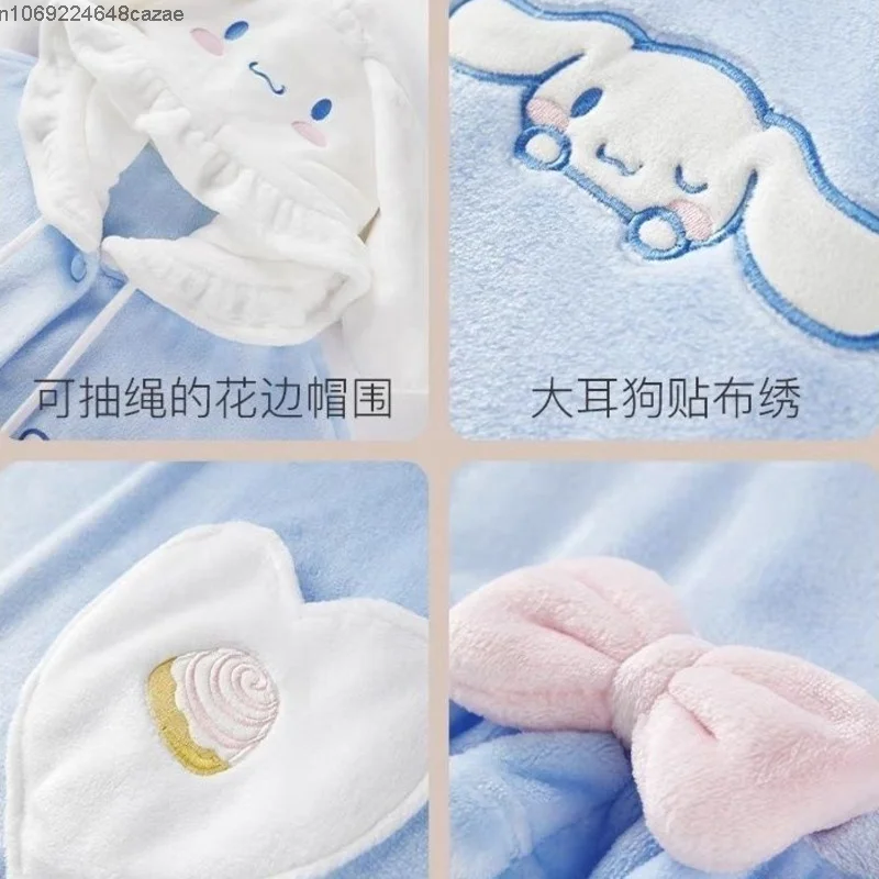 Sanrio Cinnamoroll New Nightwear Hooded Home Soft Plush Cloak Women Cute Pajamas Shawl Robes Pants Y2k Flannel Sleepwear Suit