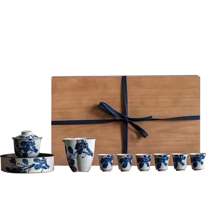 

Hand painted, blue and white persimmons, covered bowls and pots, home office