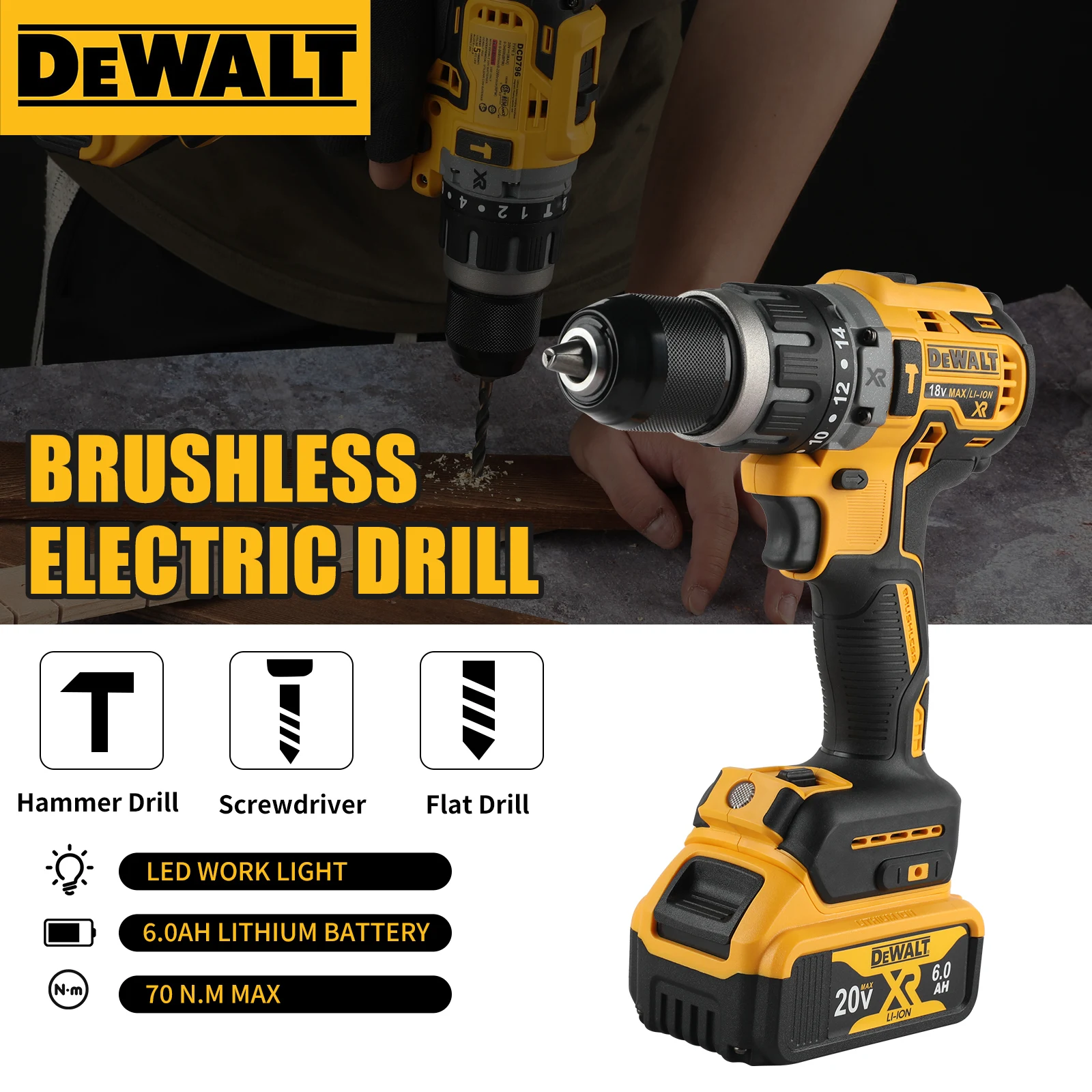 20V DEWALT DCD796 Brushless Impact Drill Driver Compact Lightweight Wireless Power Drill For Home Industrial Use