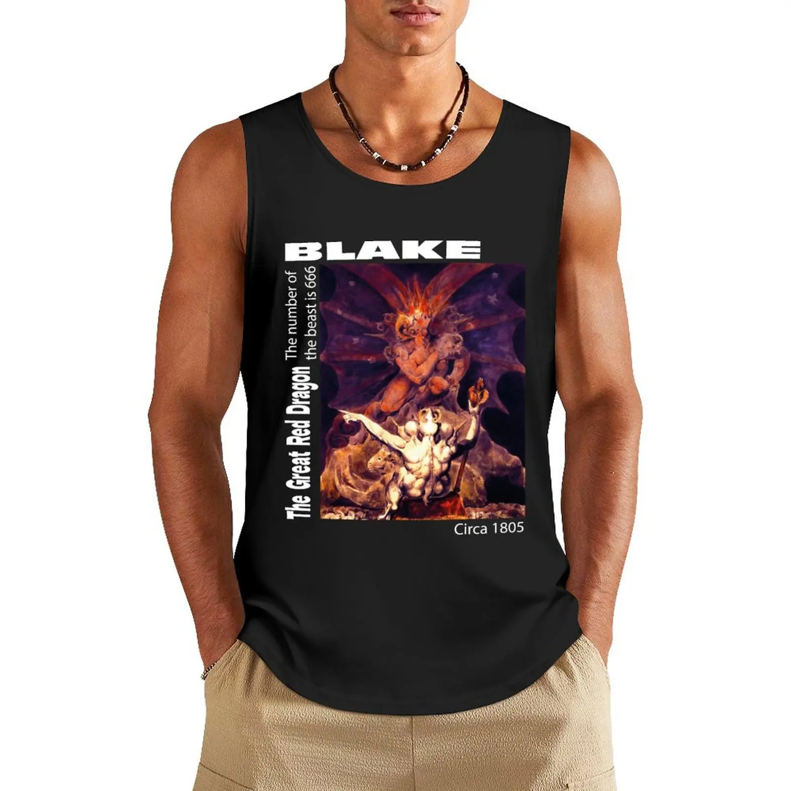 

The Number of The Beast is 666 Design by William Blake Painting Tank Top gym clothes man Men's cotton t-shirt Men's t-shirts