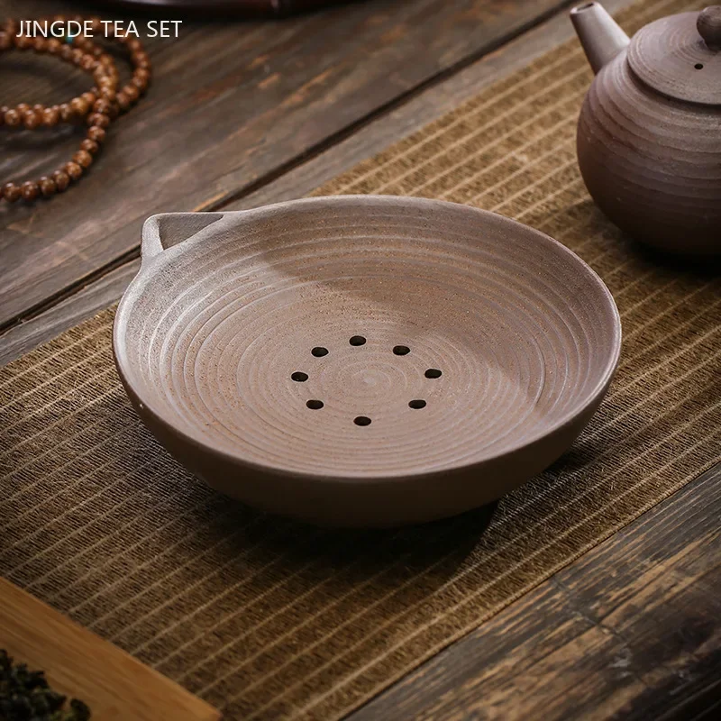 Retro Coarse Pottery Water Storage Tea Tray Chinese Zen Ceramic Pot Bearing Dry Tea Table Teaware Trays Chinese Tea Accessories