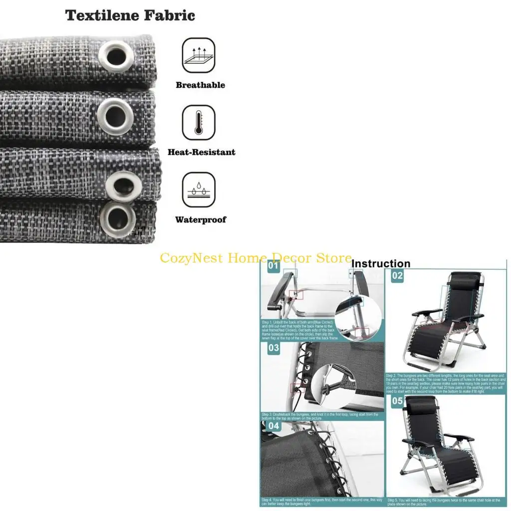92MF Gravity Chair Replacement Fabric Recliner Repair Cloth Part for Outdoor Backyard Beach Folding Lounge Repair Cloth Ropes