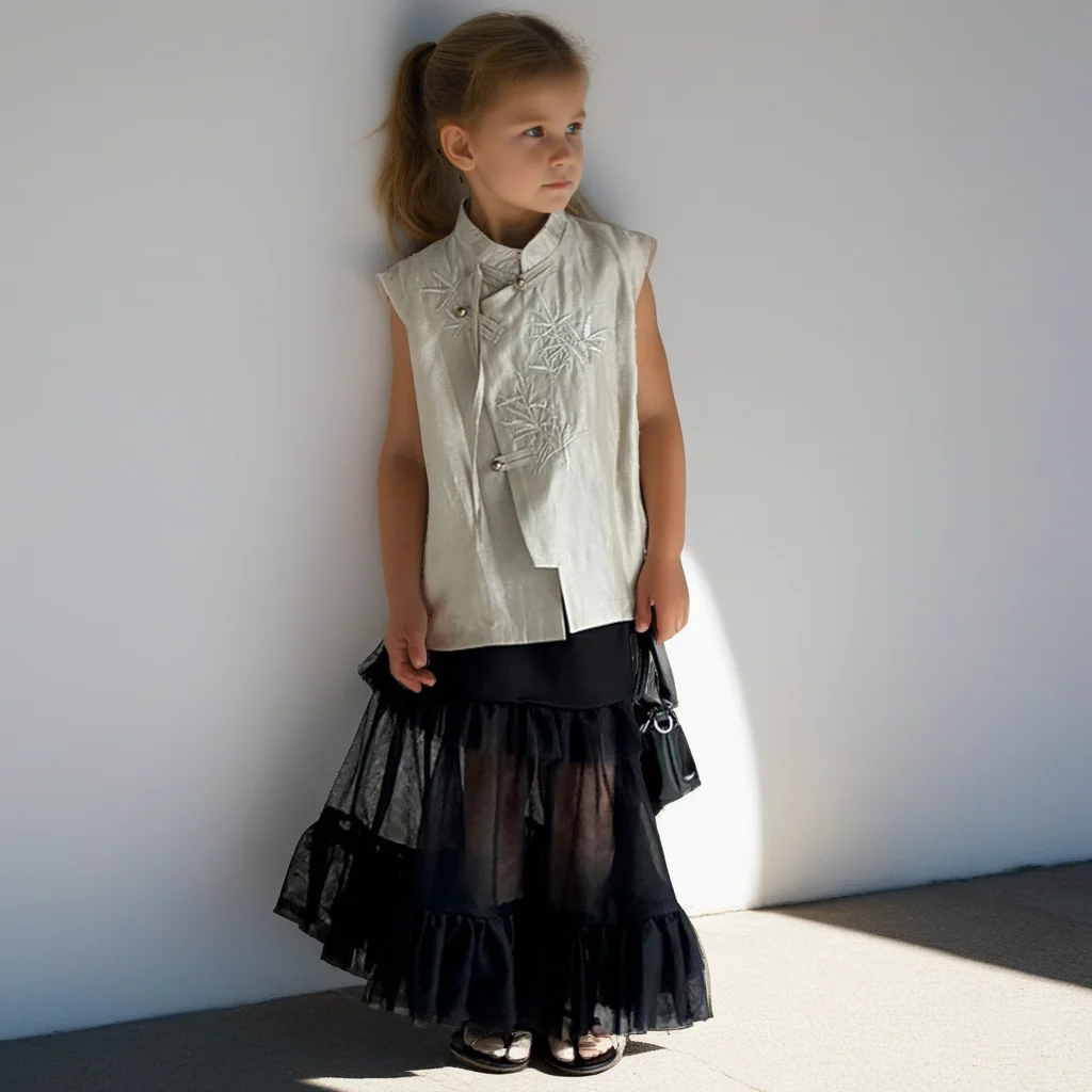 

Girls Set Autumn Casual Shirt Mesh Skirt 2pcs School Teen Kids Boutique Outfits Blue Elegant Fashion Versatile Children Costumes