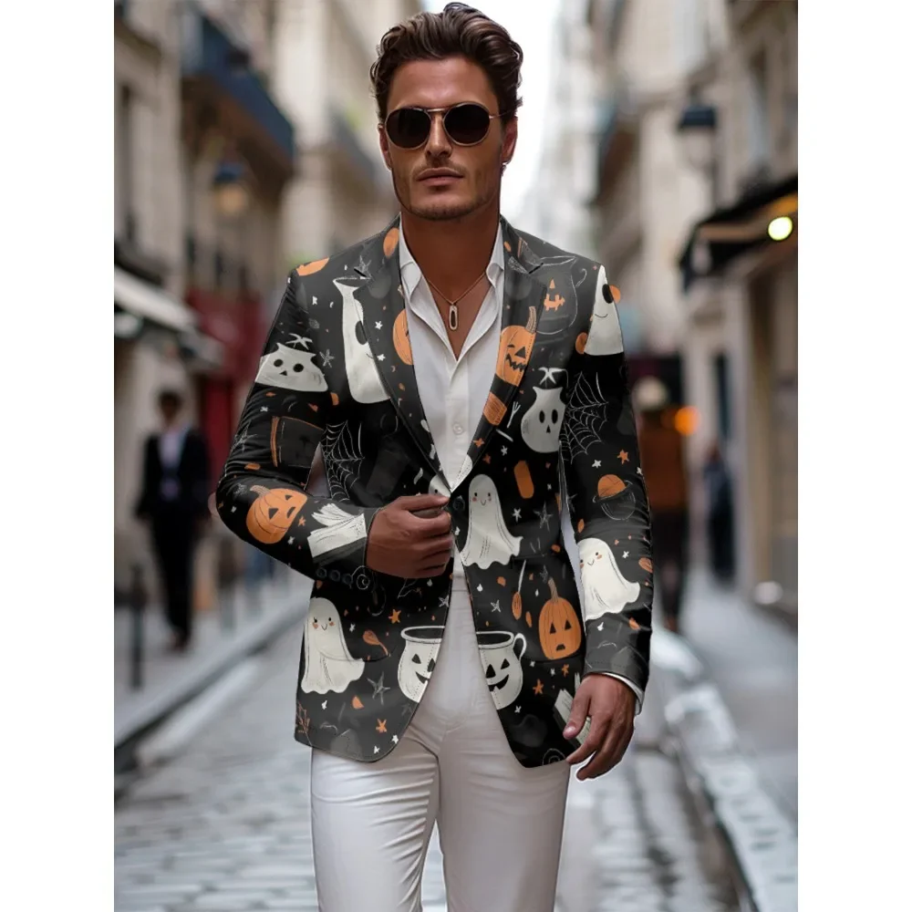 Pumpkin Ghost Mens Blazer Casual Sport Coat One Buttons Lightweight Business Jacket Slim Fit Blazers Suit Casual Blazer Coats