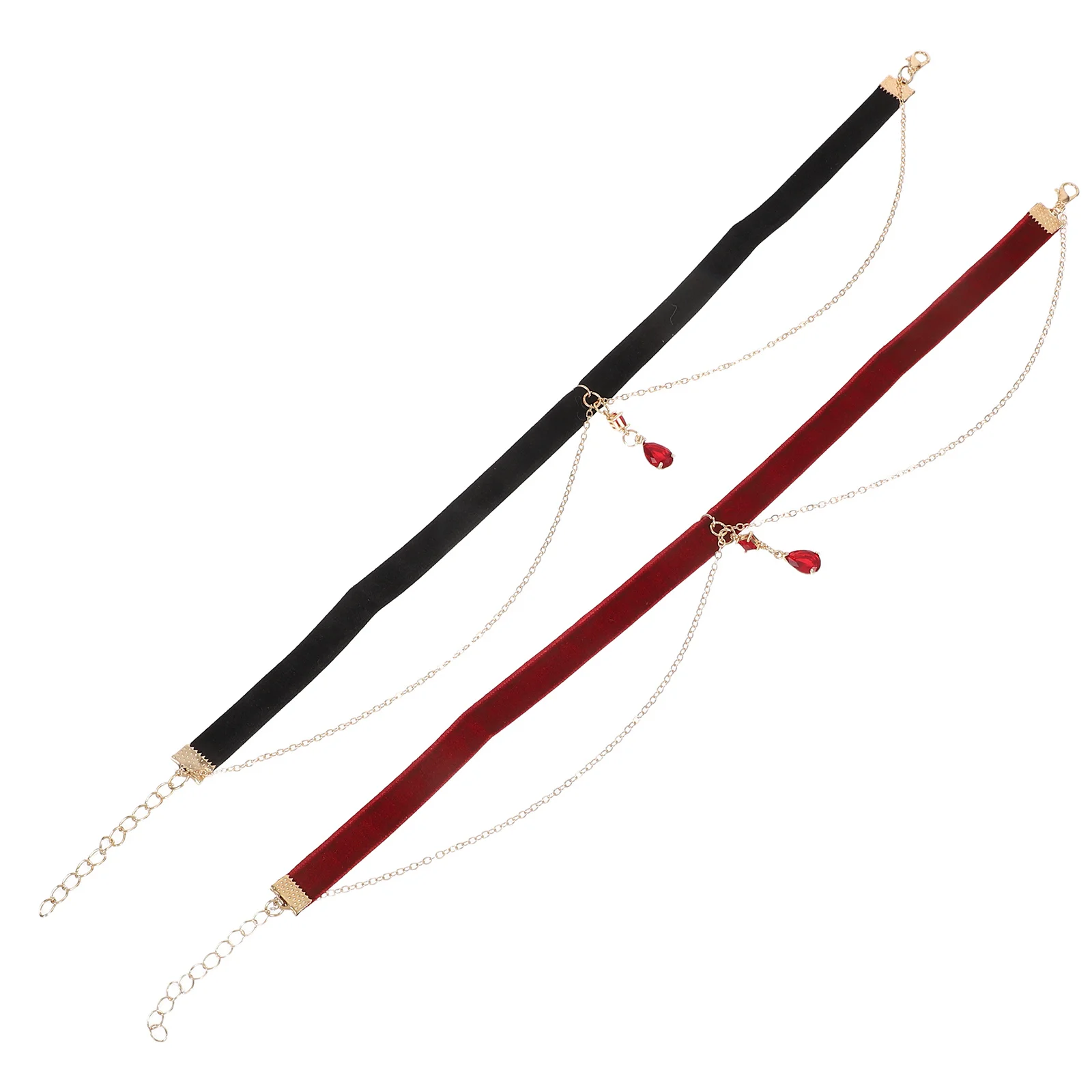 

2Pcs Waterdrop Clavicle Necklace Burgundy Layered Teardrop Pendant Adjustable Gothic Choker Necklace Bridal Wedding Halloween