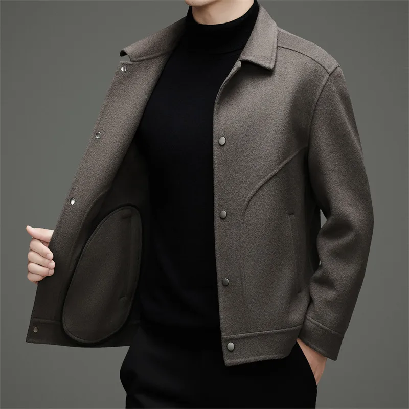

Minimalist Men Wool Blend Jacket Soft Warm Basic Coat Timeless Color Black Gray Coffee Cashmere Topcoat Gentlemen Plain Attire