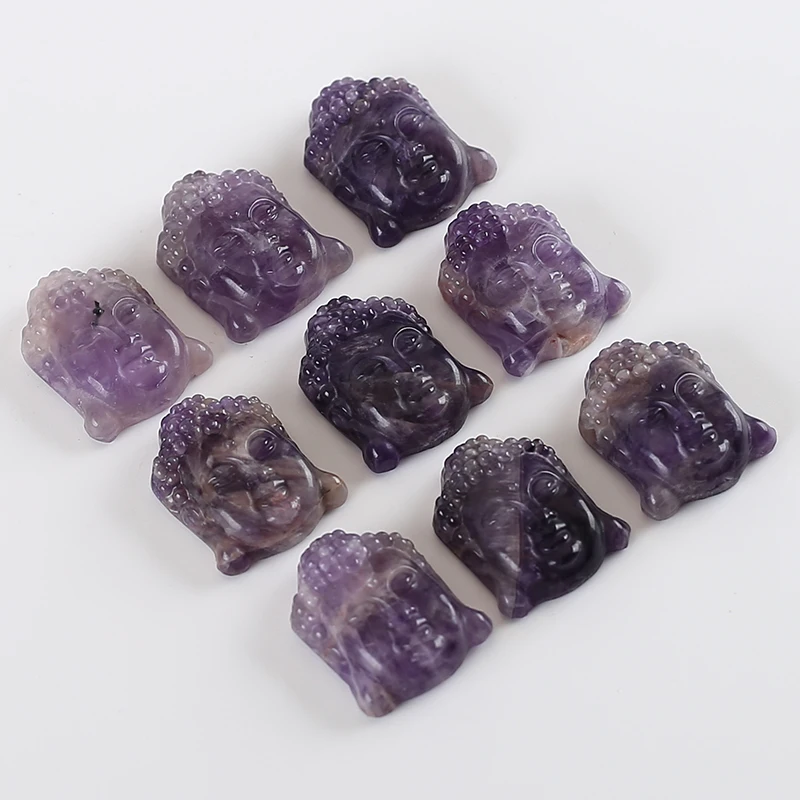 Wholesale Natural Stone Amethyst Buddha Head Carved Pendant Bead Fashion Jewelry Necklace Accessories Gift 32x25x10mm 12g