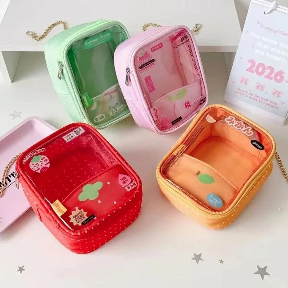 Dots Printed 10cm Transparent Display Bag with Clear Window Transparent Protector Case PVC Material Zipper Hanging Storage Bag