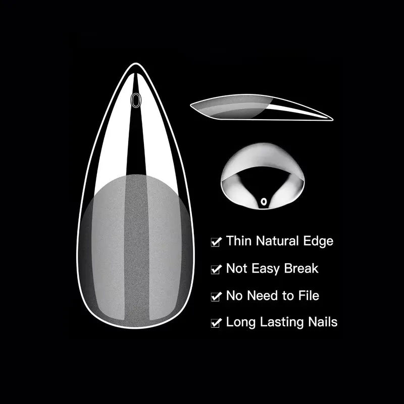 120Pcs Full Cover Press-On Nail Tips, Stiletto, Almond, Coffin, French Fake Nails, Soak-Off Gel Nail Extension Tips