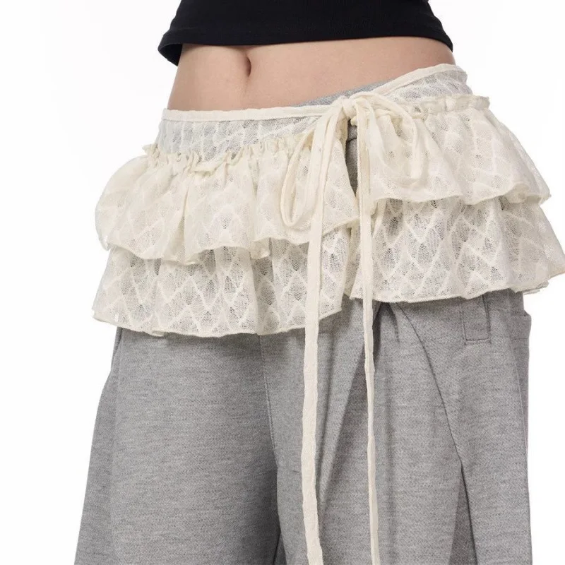 

New Lace Wooden Earring Fart Curtains For Women Short Black Sexy Lace-up Swing Dress Ins Student Jeans With Accessory Skirt