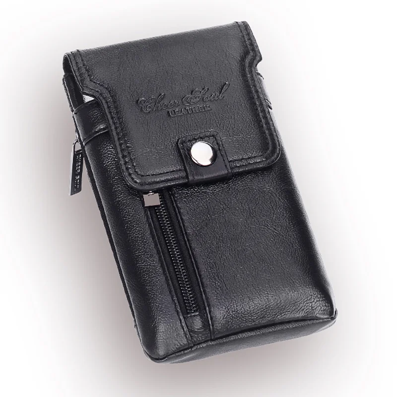 Men's Cell Phone Case Cigarette Waist Bag Cowhide Purse Cover Skin Hook Bum Pouch Casual Genuine Leather Belt Hip Fanny Pack