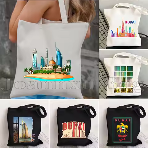 Aesthetic Coat of Arms UAE Burj Khalifa Dubai United Arab Emirates TOUR Letter Travel Poster Heart Map Tote Bag Shopper Handbag