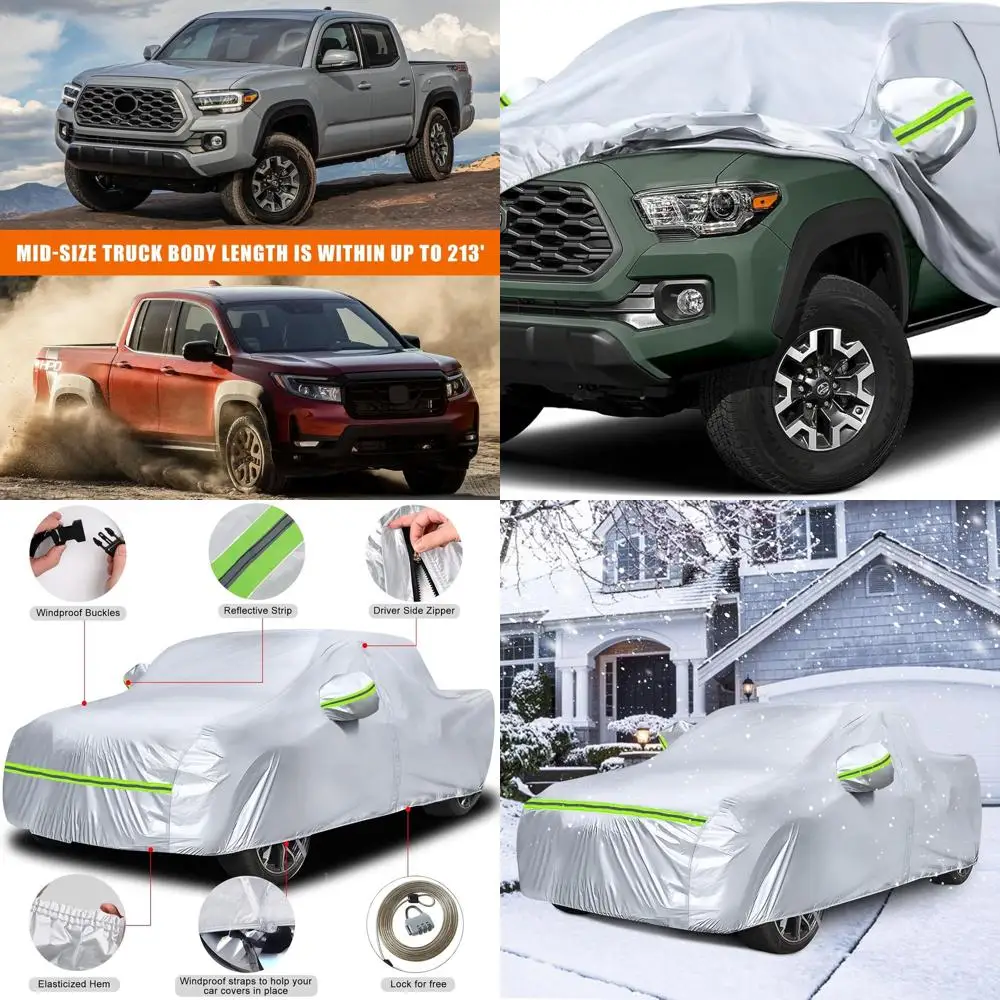 

All-Weather 6-Layer Silver Car Cover for 2005-2024 Toyota Tacoma/Ford Ranger Double Cab, Waterproof with Zippered Door and Windp