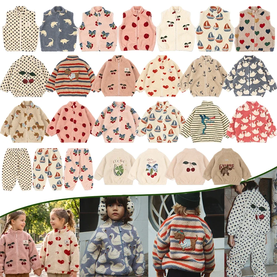 Autumn 2026 Toddler Boys Cartoon Dogs Cotton Fleece Outerwear KS Coat Girls Lambswool Hearts Jacket Winter Kids Clothes Coats