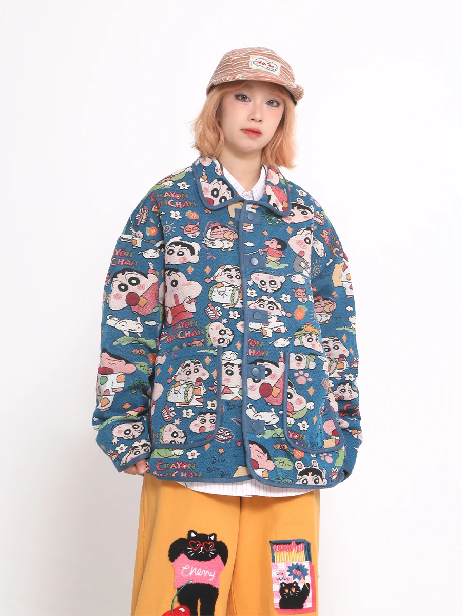 

Loose Cartoon Jaet for Couples American Street Sle Men's Women's Faionable Open Cardigan Outerwear Sweet Sle Polyeste...