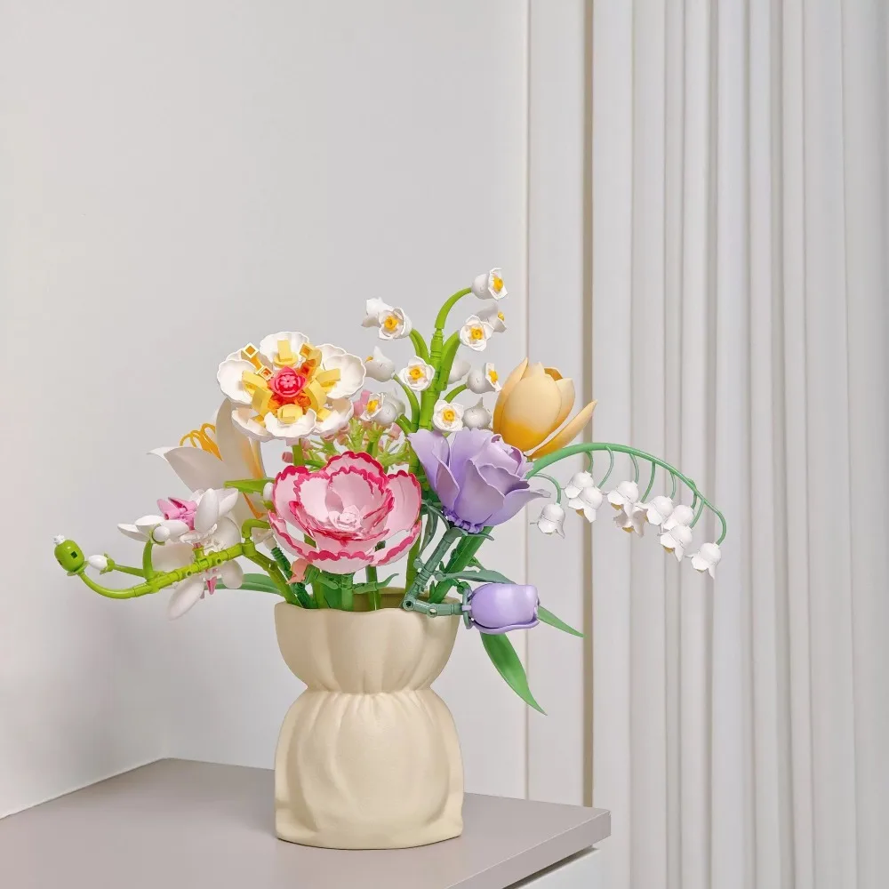 Plastic Bouquet Vase Solid Color Imitation Ceramic Water Cultivation Vase High-end Desktop Decor Flower Arrangement Vase