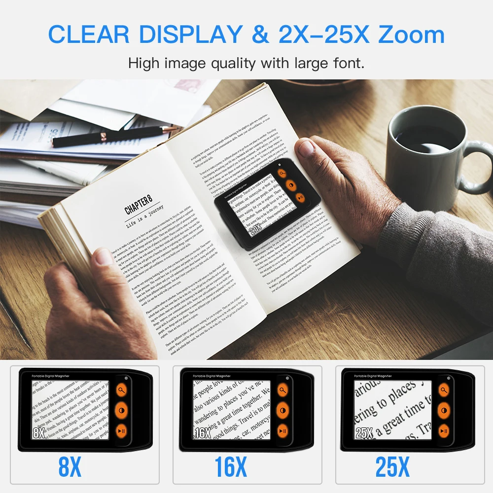 Portable Digital Magnifier With Foldable Handle 3.5 Inch LCD Screen 2-25X Zoom Electronic Reading Aids,TV Output,Freeze Snapshot