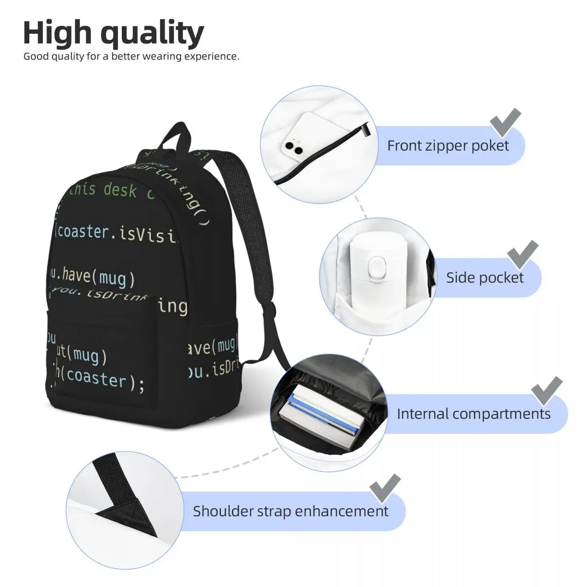 The Perfect Coaster For Programmers Student Backpack School Bag Hiking Travel Daypack for Men Women Bookbag Shoulder Bags