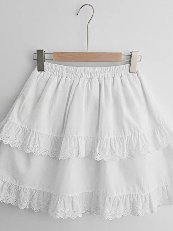 Frühling Neue Sle frauen A-Line Rock Spitze Trim Layered Schwere Stickerei Süße Anti-Aging Vielseitig ort Rock