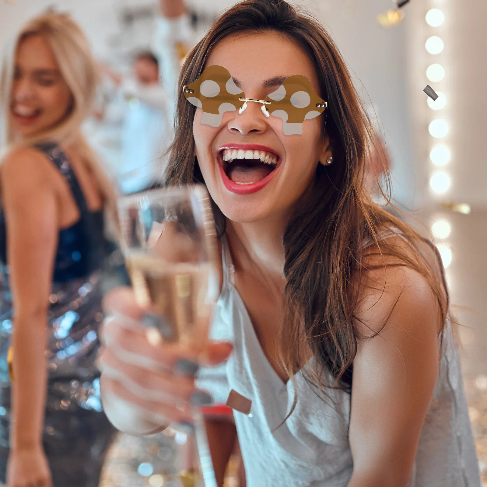 2 Pcs Creative Sunglasses Beach Travel Mushroom Metal Cute Cosplay