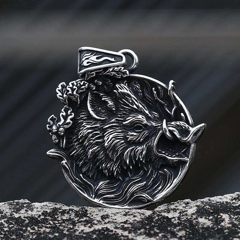 Unique 2023 New Stainless Steel Fierce Boar Pendant Necklace Fashion Animal For Man Amulet Jewelry Dropshipping