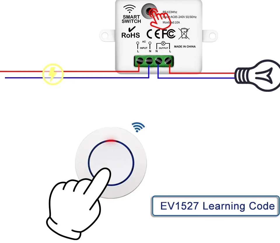 RF 433MHz Wireless Smart Light Switch 220V 110V Relay Receiver Mini Round Button Wall Panel Switch Remote Control for LED Lamp