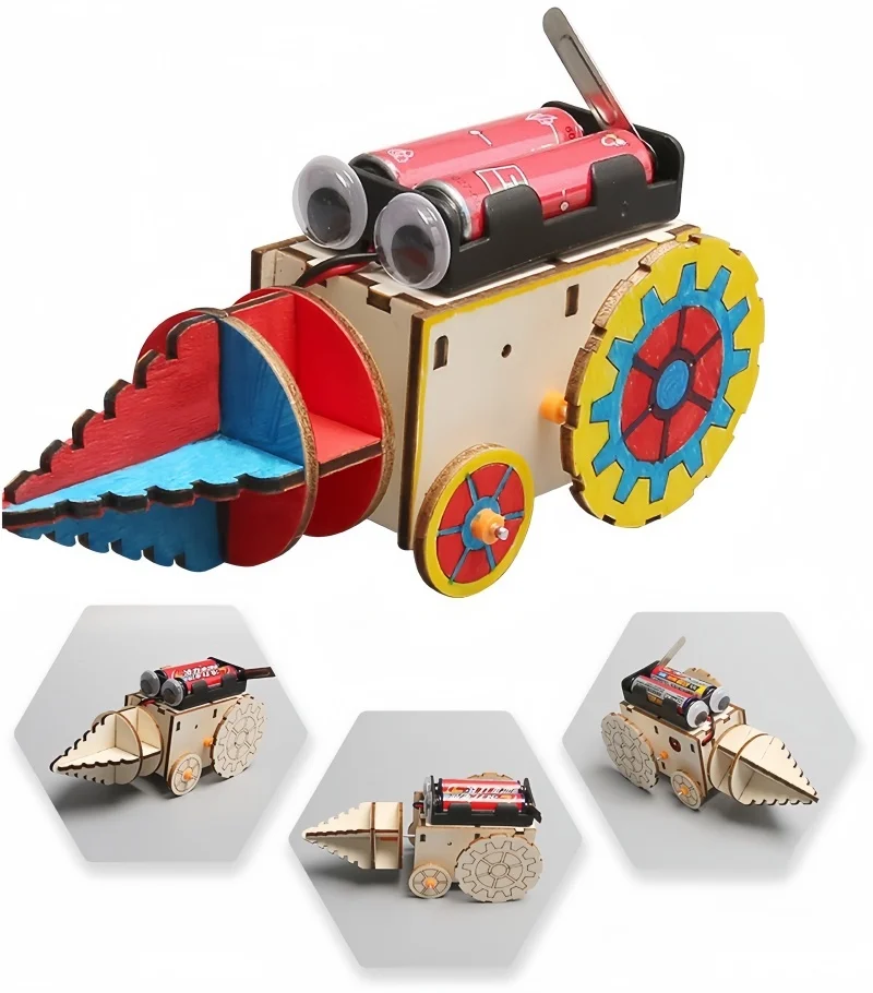 DIY Wooden Electric Drill Robot Kit Gear Toy Transmission Physics Science Experiment Engineering Assembly Teaching Model Toys