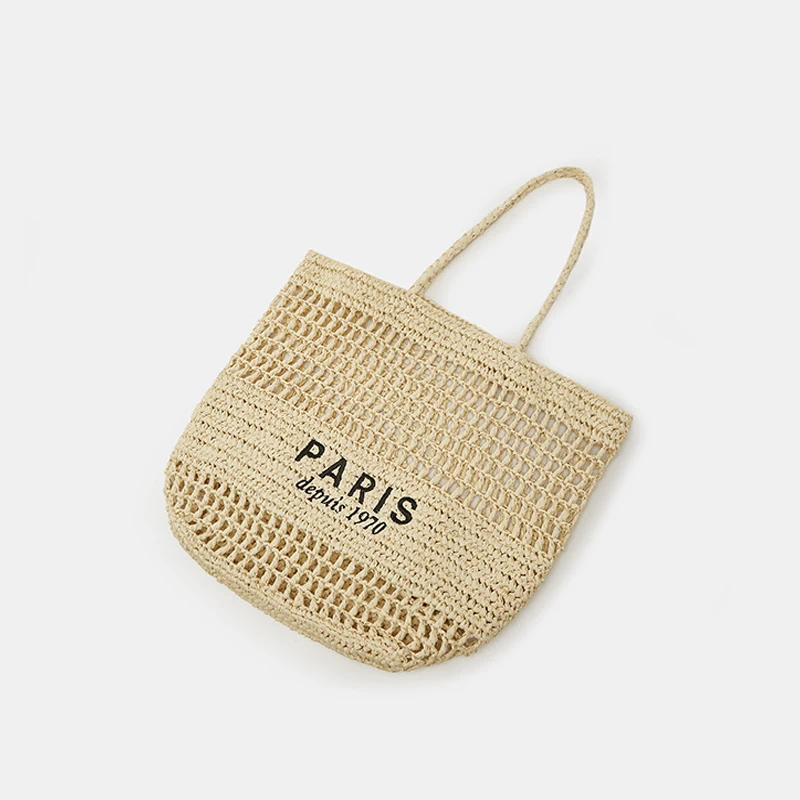 Casual Hollow Straw Tote Bag Designer Letters Paper Woven Women Shoulder Bags Handmade Summer Beach Handbag Large Capacity Purse