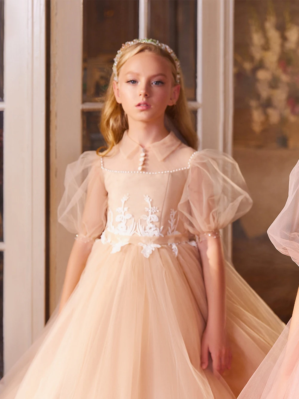 Mvozein abiti da principessa rosa Puffy Flower Girl Dress Appliques di pizzo abiti da spettacolo per ragazze bambini abbigliamento formale perline di pizzo da sposa