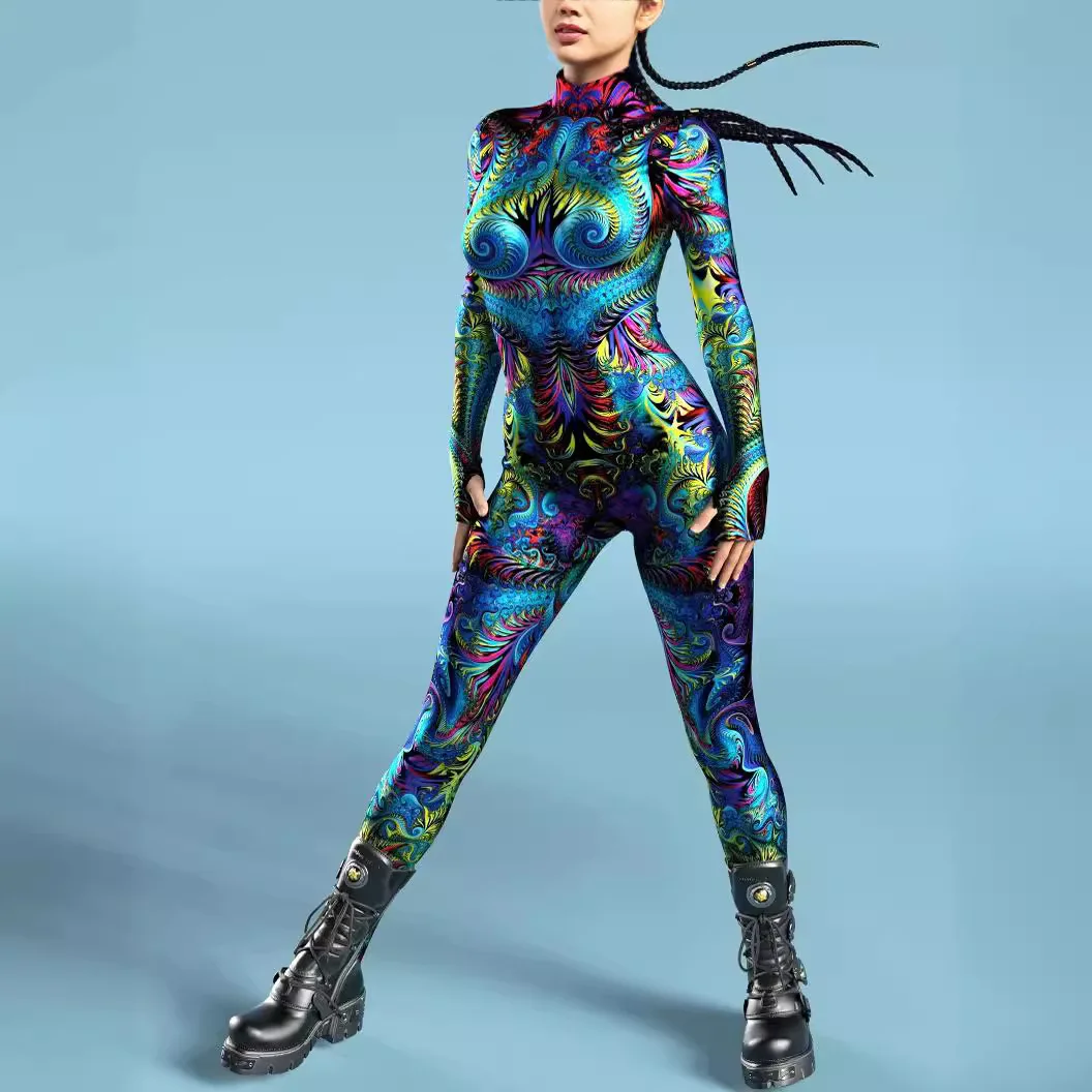 2024 Bodysuit for Women Cosplay Colorful Digtal Jumpsuit Cyberpunk Costume Zentai Fancy Sexy Bodycon Carnival Outfit disfraz