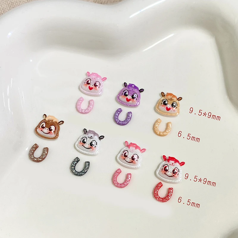 Cartoon Chinese New Year Nail Charms Year Of The Horse Resin Flatback Animals Horse Nail Art Decoration Resin Nail Accessories