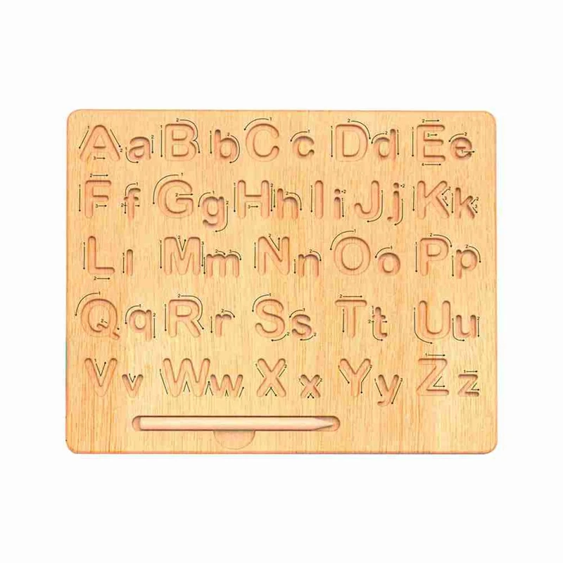 Wooden Letters Practicing Board, Double-Sided Alphabet Tracing Tool Learning To Write Educational Game Fine Motor Skill Durable