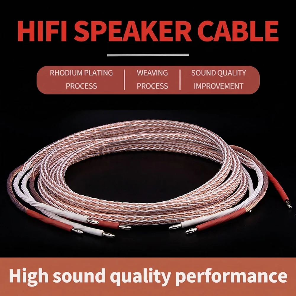 Aouyade Hi-end DIY HIFI Silver Plated Y shape spade to banana plugs 12TC 24 core speaker cable Cord Wire