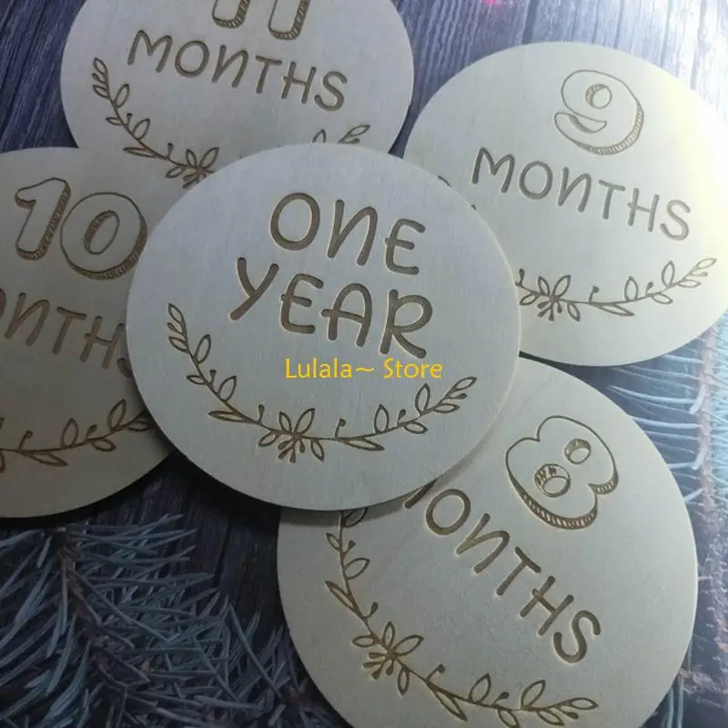 Y4QA 12 قطعة بطاقات تسجيل النمو الشهري لحديثي الولادة بطاقات تذكارية خشبية للولادة لعبة دعائم التصوير الفوتوغرافي