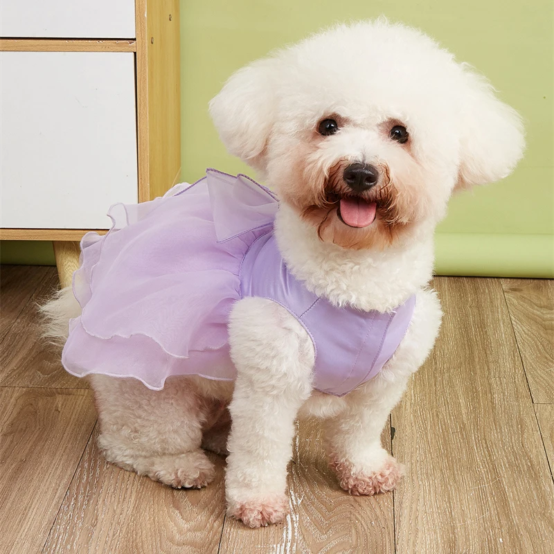 Yellow Pink Princess Dresses For Dogs Luxury Dog Fancy Dress Small Breed Dog Dress Purple Dog Spring Clothes For Female Dogs