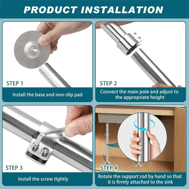 SOFT-Undermount Sink Brackets, Undermount Sink Support, Adjustable Stainless Steel Sink Legs Installation For Kitchen