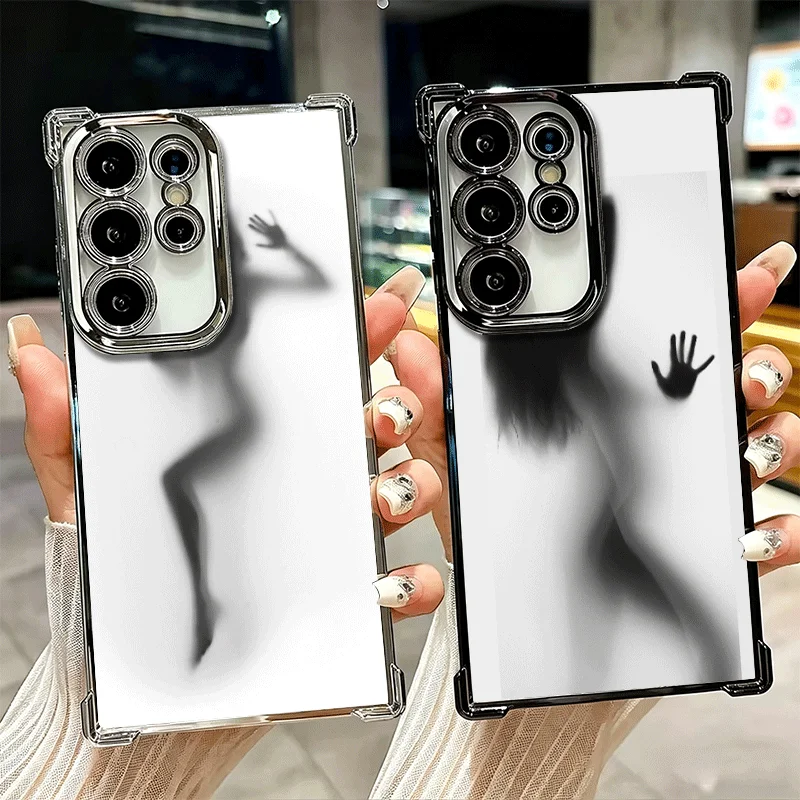 Woman Silhouettes Girl Contour Plating Phone Case For Samsung Galaxy S25 S26 Edge S24 S23 Ultra S22 S21 Plus S20 FE Anti-Fall Pr