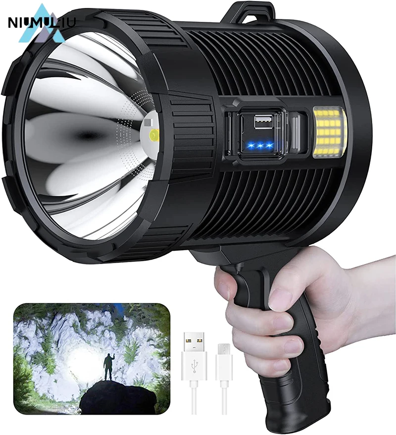 

D2 P70 Rechargeable Solar Spotlight Led Spot Lights Handheld Large Flashlight Super Bright Waterproof Outdoor Working Cob Light