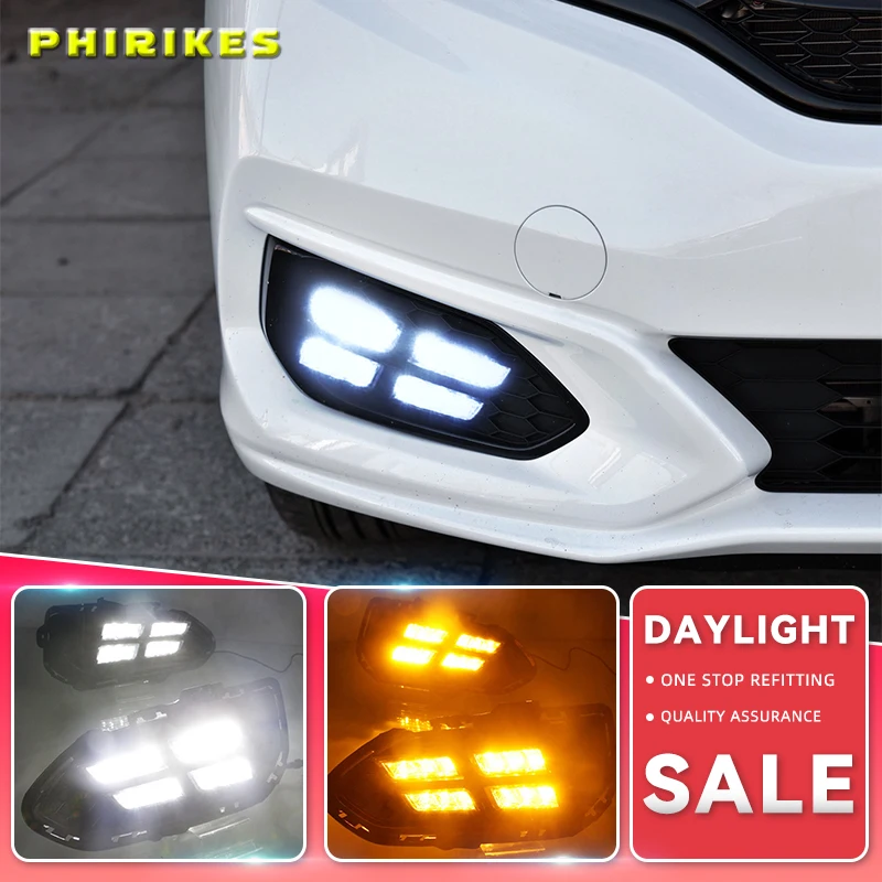 

2pcs LED DRL Daytime Running Lights Daylight Fog Lamp Cover With Turn signal lamp For Honda jazz fit 2018 2019